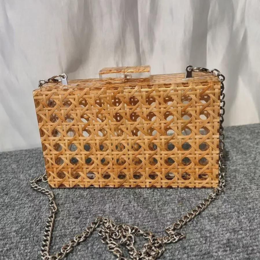 2024 Retro Rattan Acrylic Evening Bag with Trendy Shoulder Chain