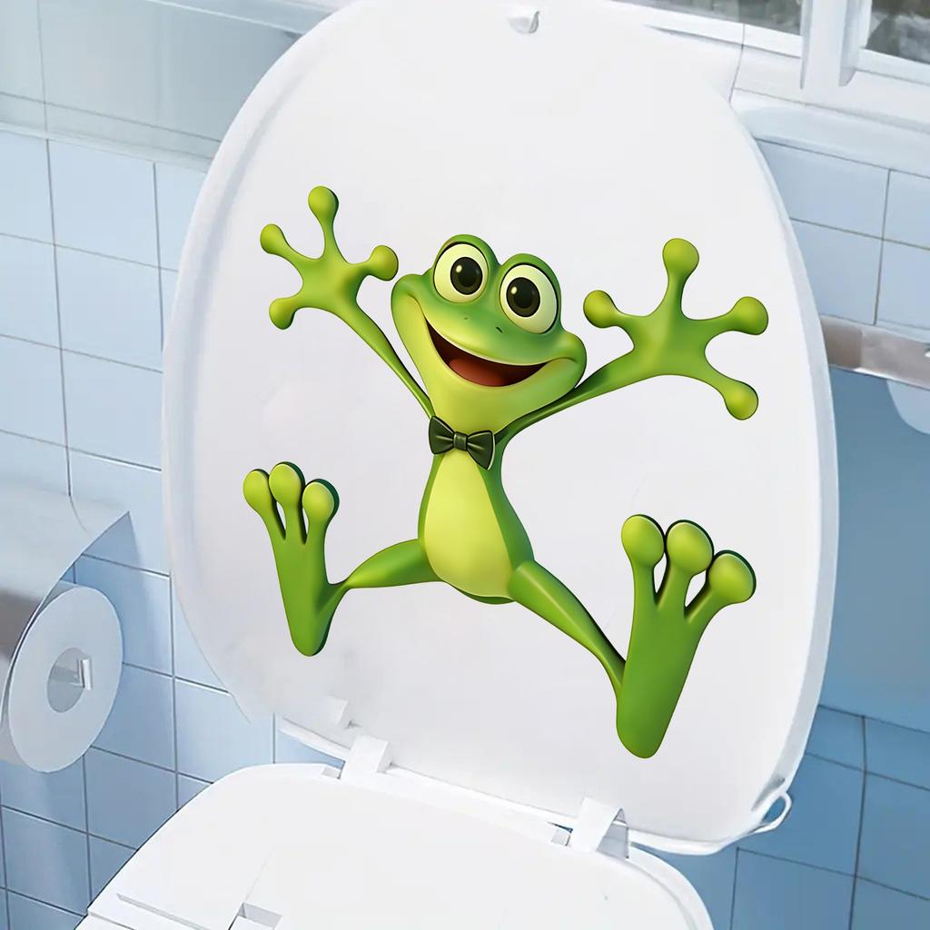 Cute Smiling Frog Waterproof Removable Toilet Tank Sticker Home Bathroom Decor