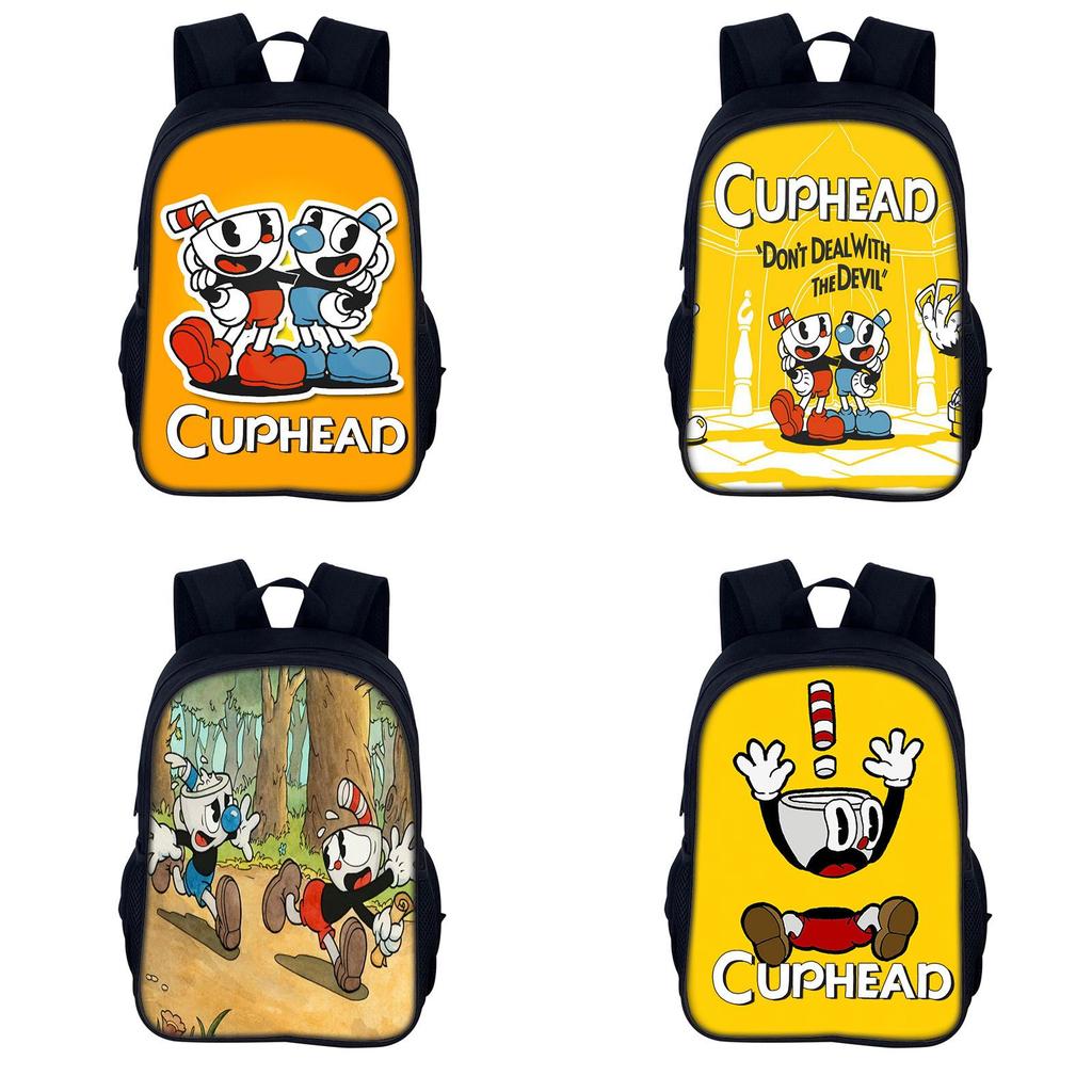 Cuphead Cartoon Backpack For Kids With Nylon Material And Spacious Design For School And Travel