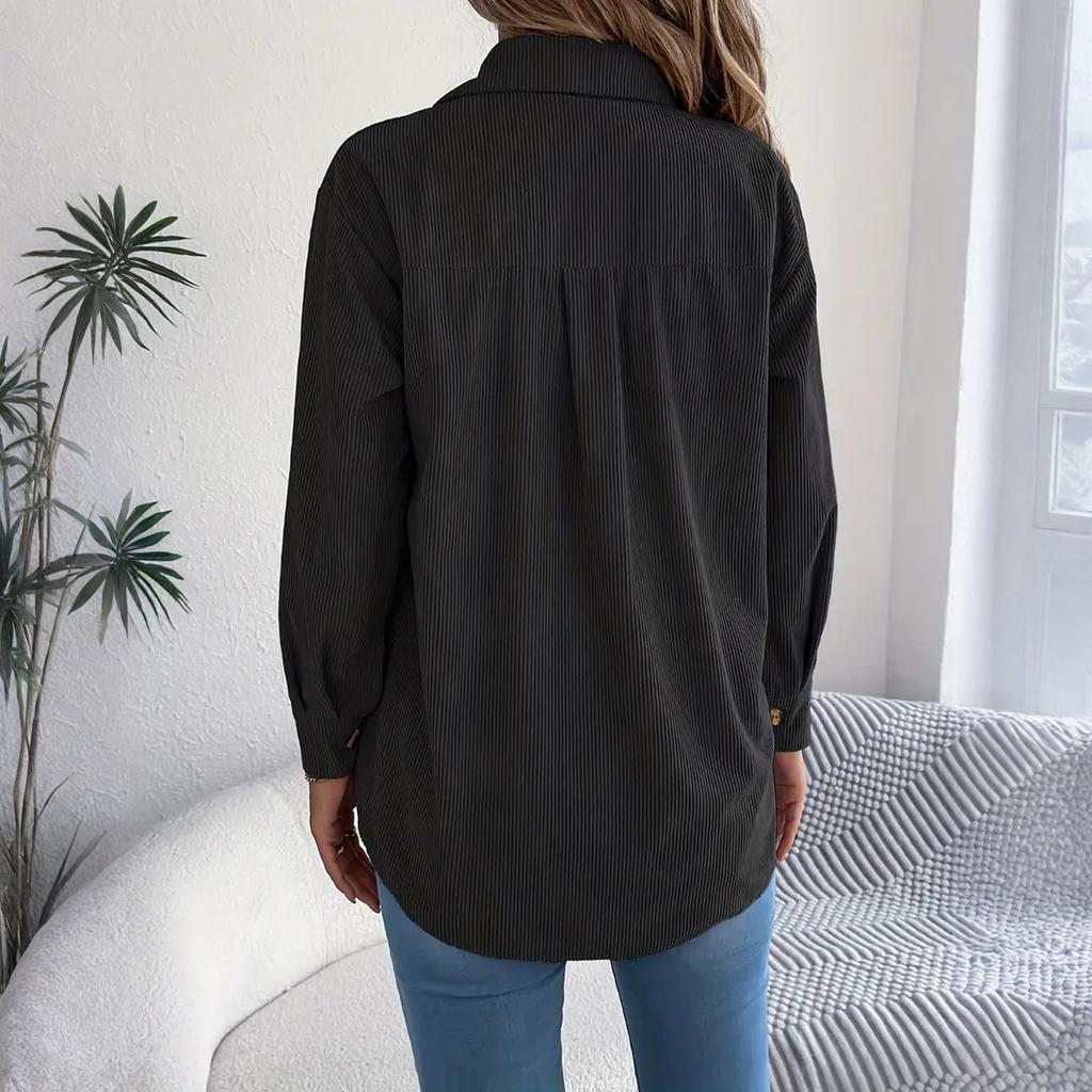 Damenmode Einfarbig Revers Einreihig Langärmelige Hemdjacke