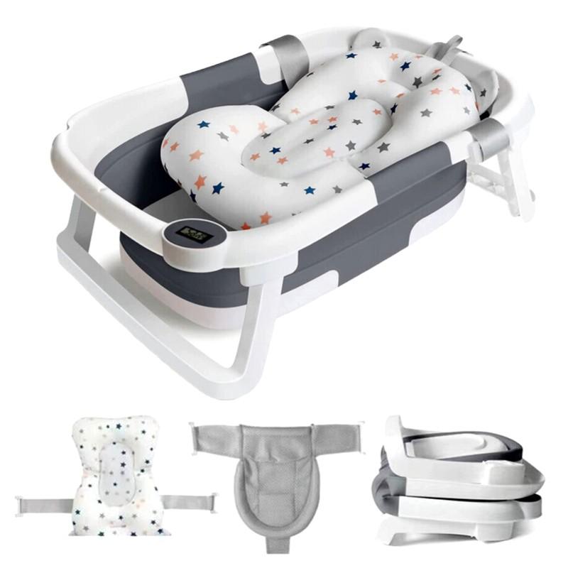 Foldable Baby Bath Tub Ergonomic Baby Bathtub With Temperature & Cushion Bath Pad + Bath Net From 0-36 Months