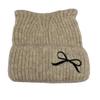Unisex Cute Cat Ears Knitted Beanie - Warm Embroidered Wool Hat for Autumn & Winter