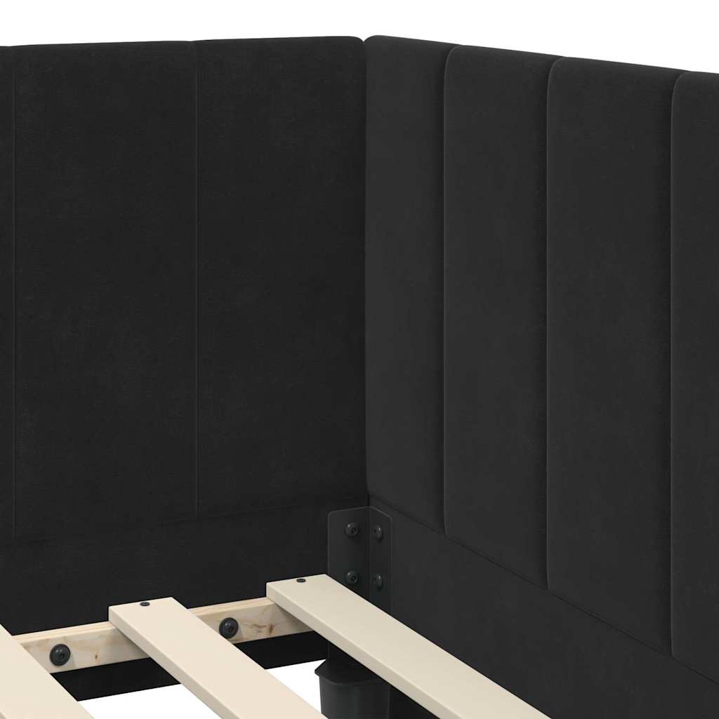 L shaped bed frame with headboard black 100 cm x 200 cm velvet