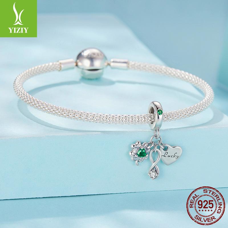 S925 Sterlingsilber Liebe Vierblättriges Kleeblatt Anhänger, Kleine Frische Blatt DIY Glück Perlen Zubehör