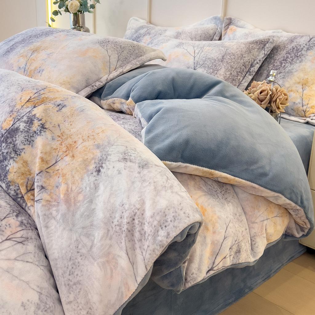 Thickened Milk Fleece Bed Four-Piece Set Double-Sided Fleece Quilt Cover Bed Sheet Coral Flannel Bedding