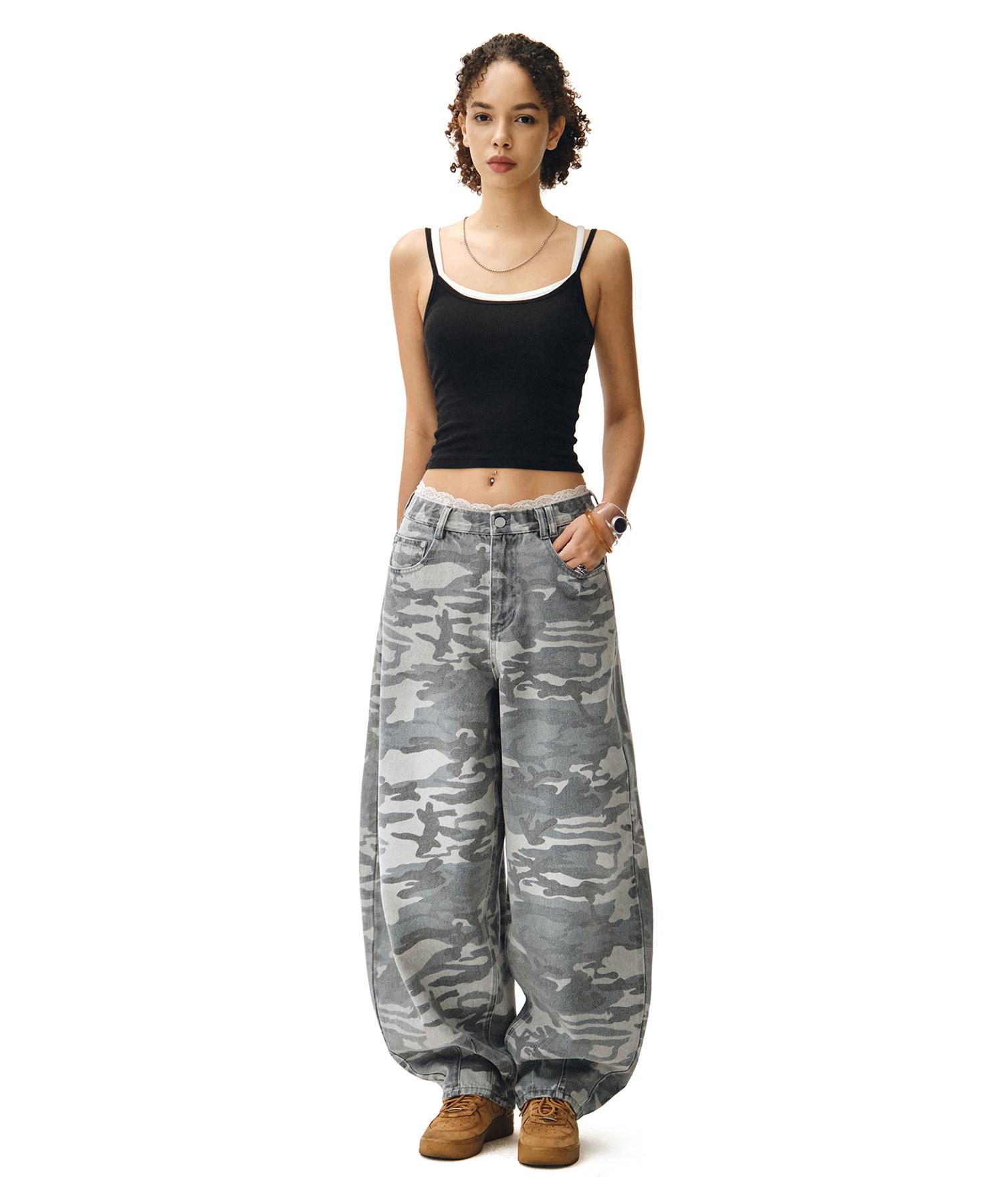 Deketeuumeon Camouflage Barrel Jeans Dcwpt020Gray Gray/M