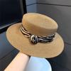 With Leopard Print Belt Straw Woven Hat Wide Brim Women's Sun Hat Retro Sunscreen Bucket Hat  Beach