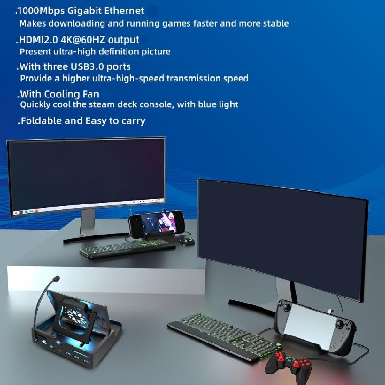 6 In1 Steam- Deck Dock with HDMI2.0 4K@60Hz Gigabit-Ethernet 3 USB 3.0 Port