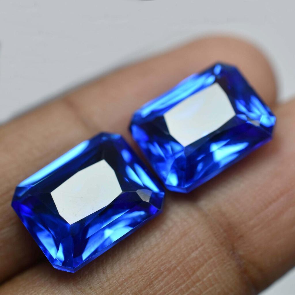 16 Ct Natural Ceylon Blue Sapphire CERTIFIED Emerald Cut Loose Gemstone Pair