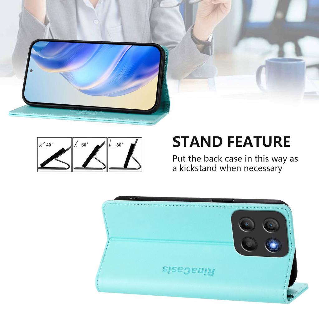 For Motorola Moto G15 4G Leather Case RINACASIS RC01 Phone Cover with RFID Blocking Wallet Stand