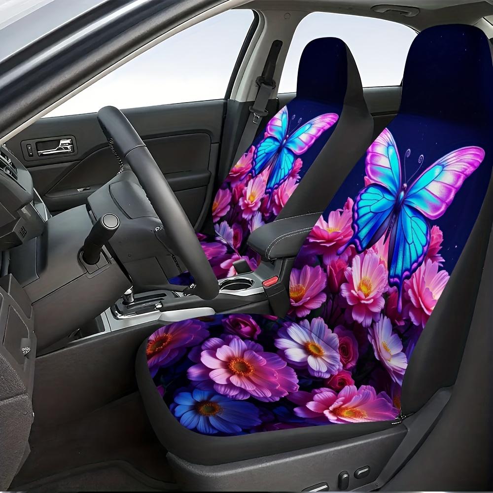 2pcs, Butterfly Floral Colorful Art Graphic Pattern Car Seat Covers, Elegant Front Seat Covers For Modern Car Design, Everyday F