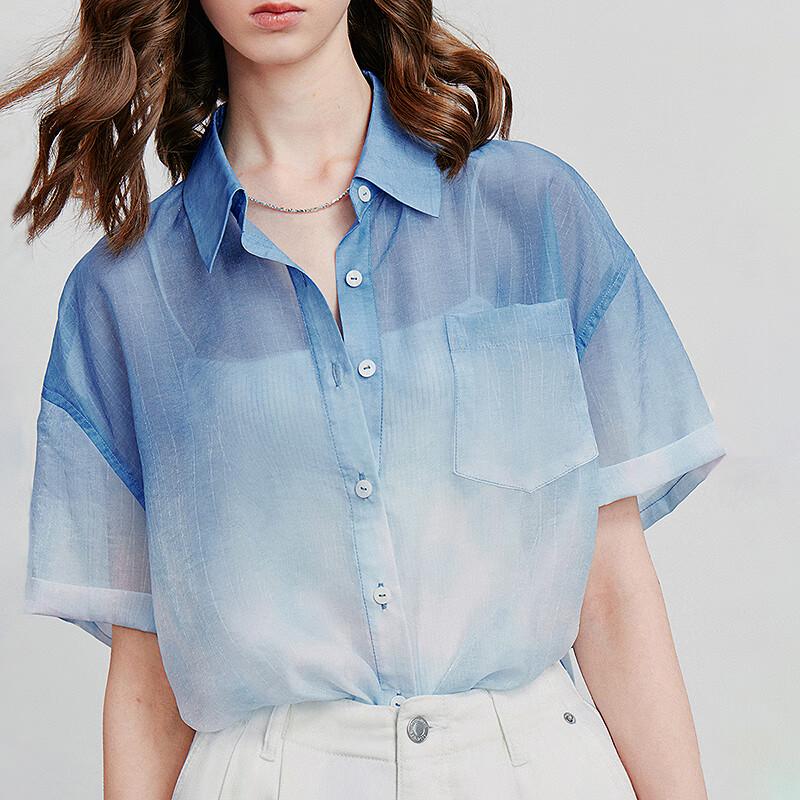 Chuyu Women's Loose Gradient Sheer Short Sleeve Shirt