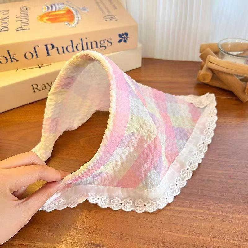 

Кружевная повязка на голову в деревенском стиле Новая доменная печь Верхняя треугольная косынка Повязка на голову Французский ретро Клетчатая Сладкая Милая Косынка Повязка на голову