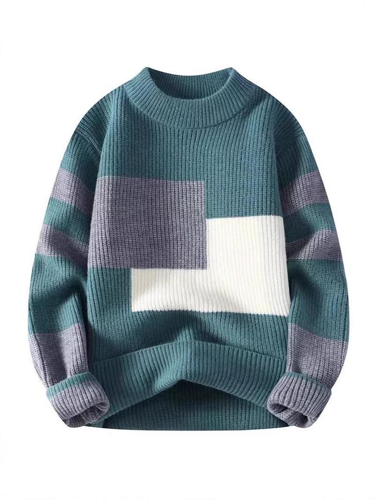 Maglione Invernale da Uomo Elegante a Contrasto - Vestibilità Larga, Caldo e di Tendenza