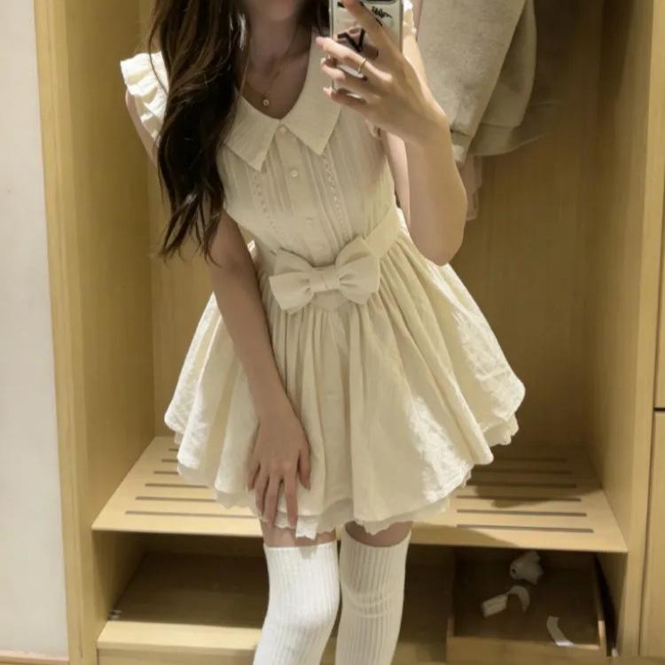 Beautiful Film Small Clothes French Sweet Age Reduction Apricot College Style Travel Doll Collar Dress Female Princess Dress Summer