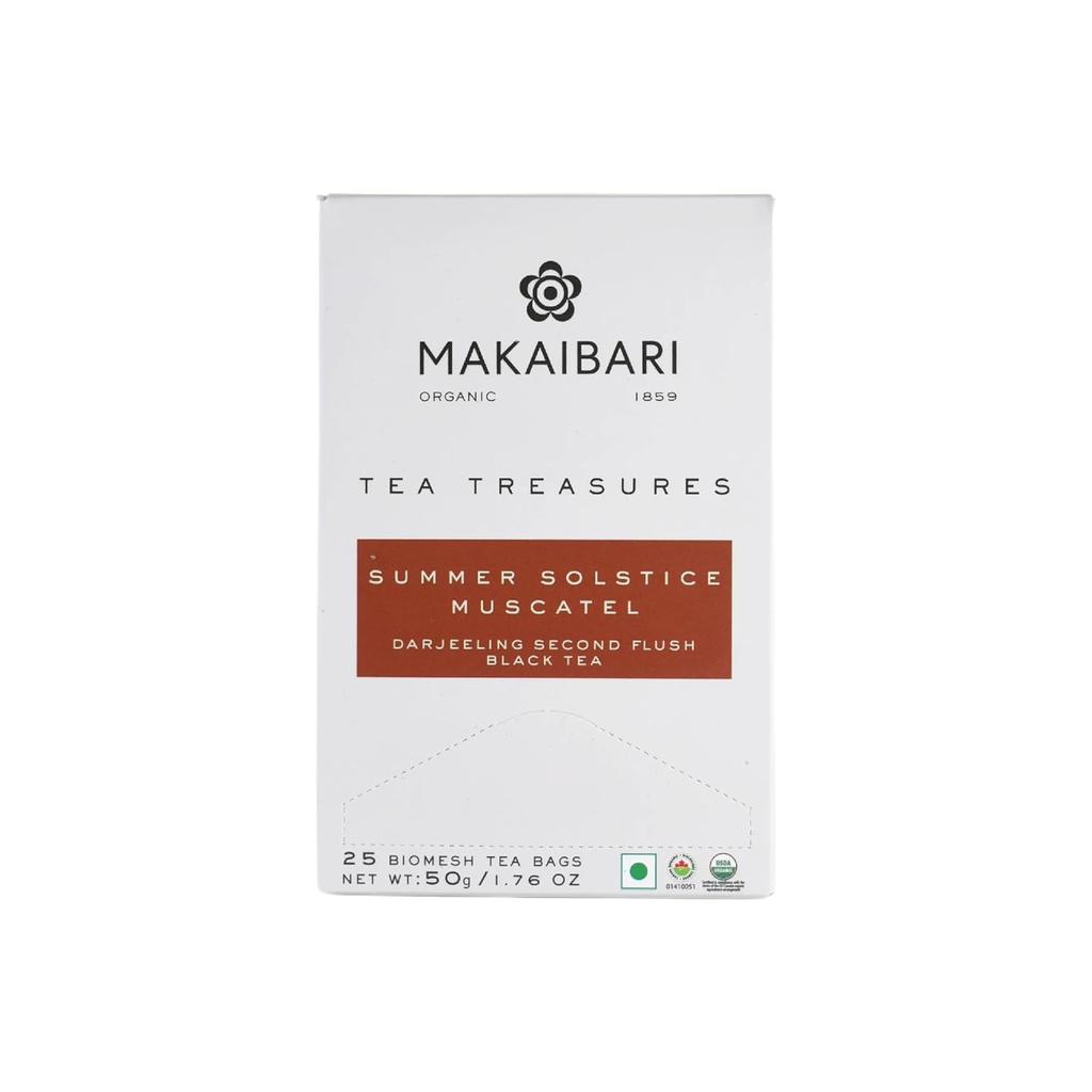 Makaibari Sommer-Sonnenwende Muskateller Zweiter Pflückung Ganzblatt Schwarzer Tee Beutel Bio Darjeeling Tee 25 Beutel 50 g