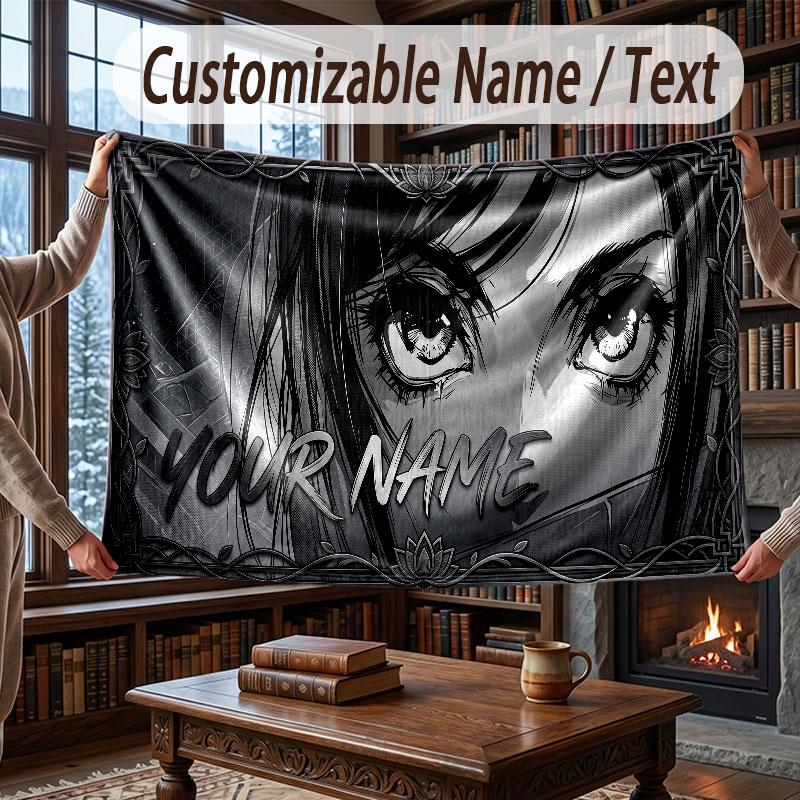 Skull Gothic Theme Throw Blanket Custom Name Text Personalized Blanket Soft Cozy Blanket for Home Sofa Bed