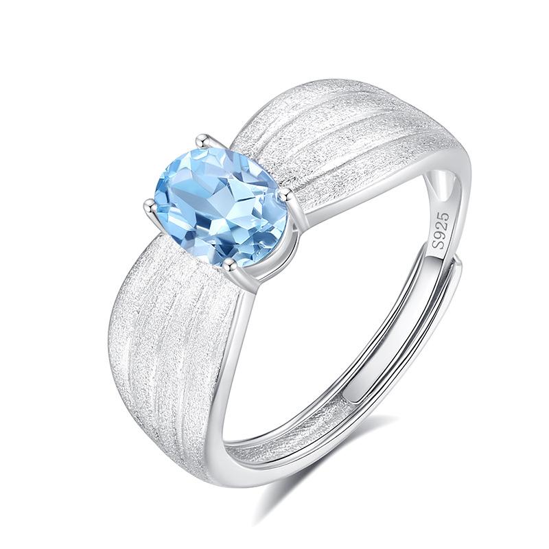 High-end Inlaid Natural Crystal Stone Jewelry Women's French Wire Drawing Process S925 Sterling Silver Niche Light Luxury Ring Women