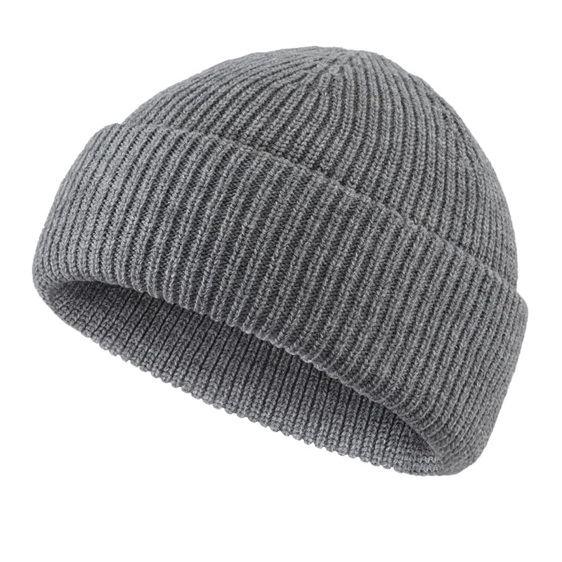 

[Connectyle] men s knit hat Shallow border knit cap ladies Plain color watch cap knit beanie light gray