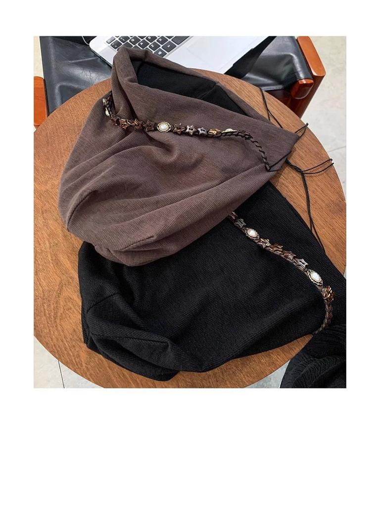 2025 Czapka typu slouchy w stylu koreańskim z koralikami: Damska prosta czapka beanie na wiosnę/jesień dla dużego obwodu głowy