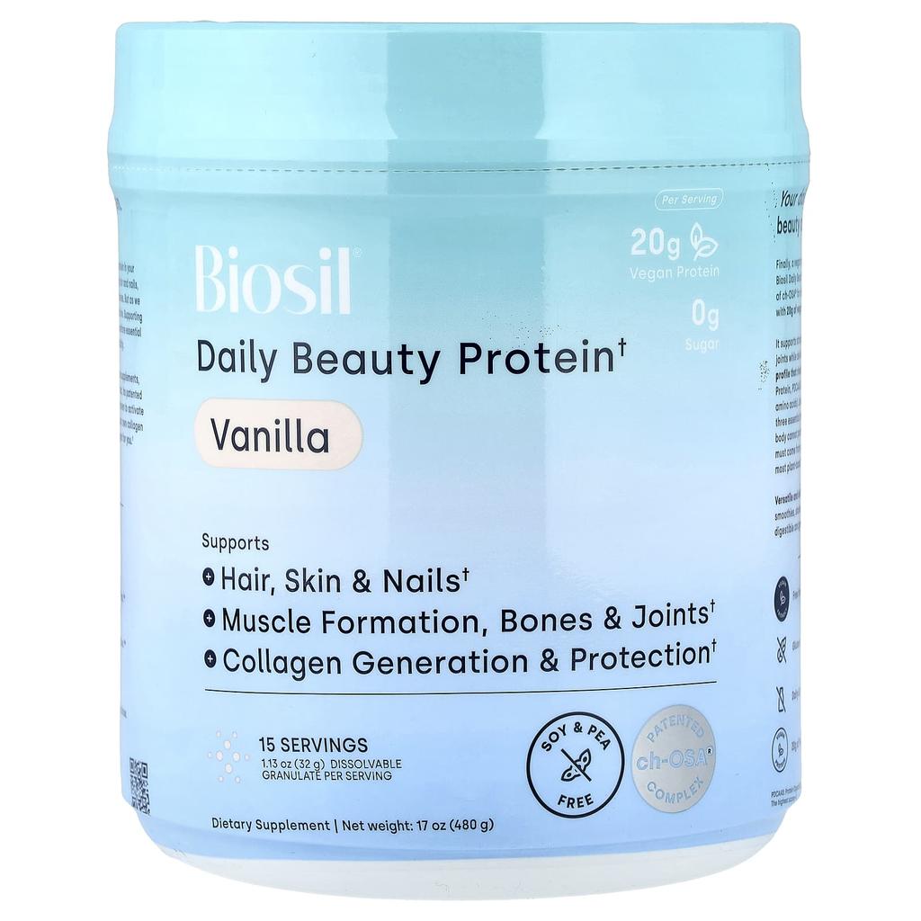 Biosil, Daily Beauty Protein, Vanilla Flavor, 480g (17oz)