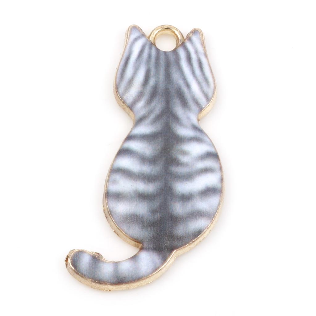 10PCs Zinc Based Alloy Cat Animal Pendants Gold Color Metal Enamel Charms DIY Necklace Bracelets Jewelry Making 3cm x 1.6cm