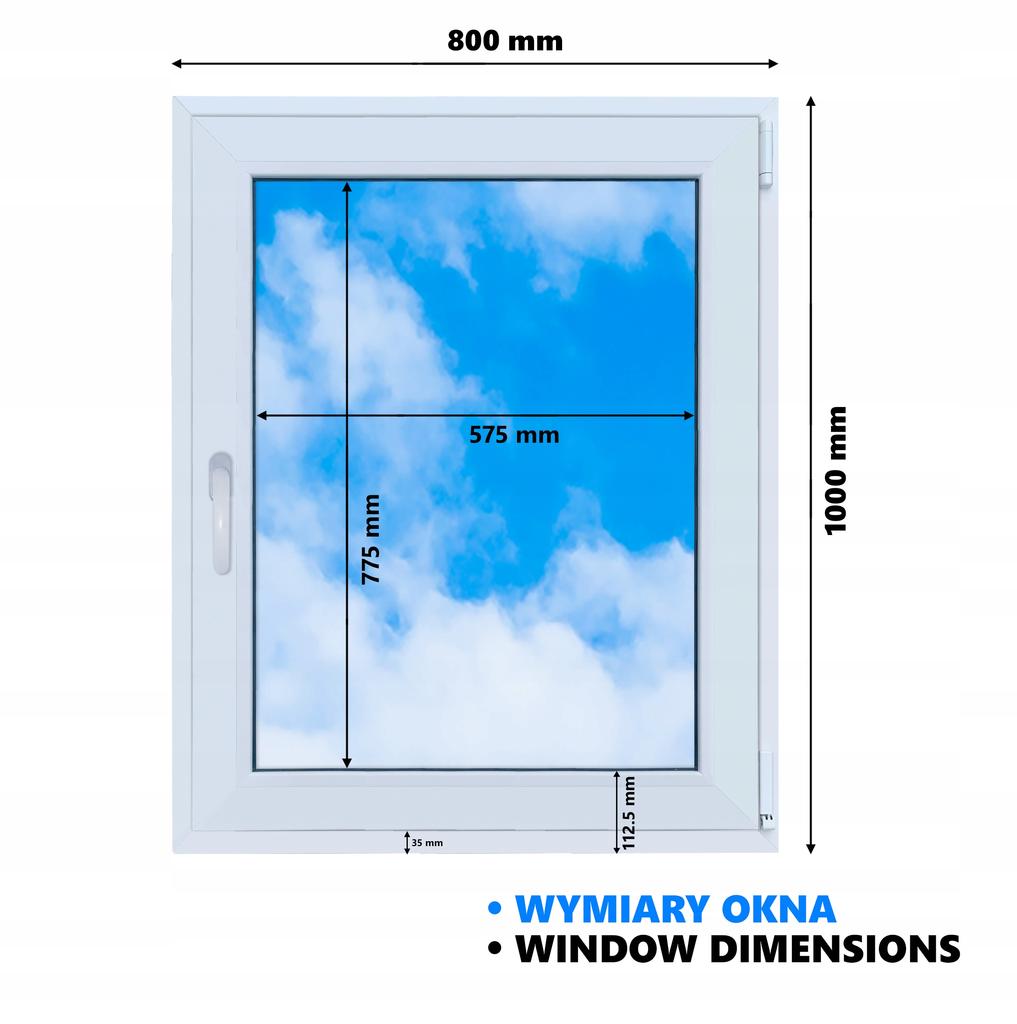 Okno PVC Antracit 80x100 Pravé, Nové 800x1000 mm Otevíravě-sklopné 2x sklo