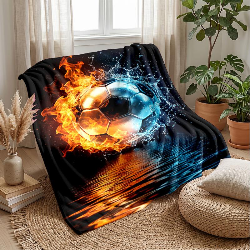 Fire and Ice Soccer Ball Theme Blanket Lightweight Warm Flannel Blanket Decorative Throw Blanket for Home Decoration