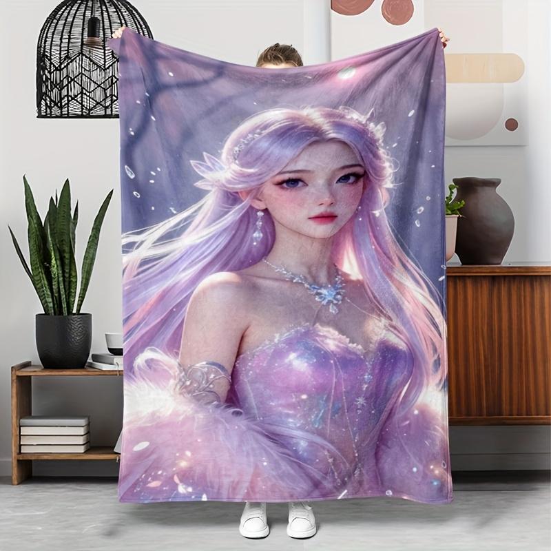 

Magic purplehaired fairy pattern Flannel printed blanket suitable for all seasons suitable for living room office sofa travel 75x100cm
