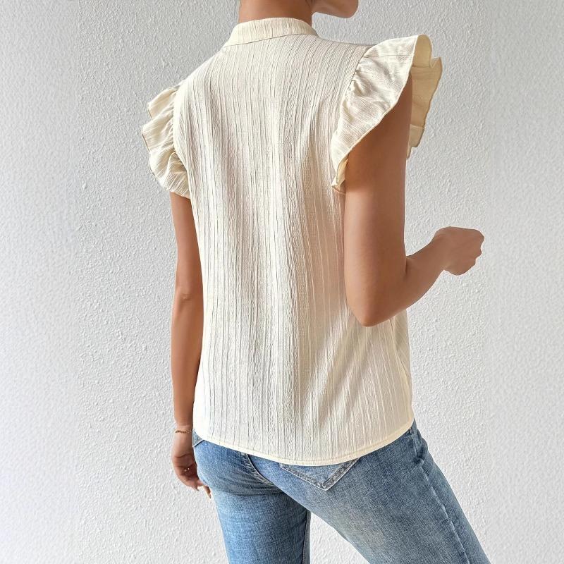 New Fashion Vintage Ruffled Short Sleeve Casual Shirts Women Embroidery Flowers V-neck Loose Women Blouse Elegant Slim Fit Summer Shirt Tops 26596
