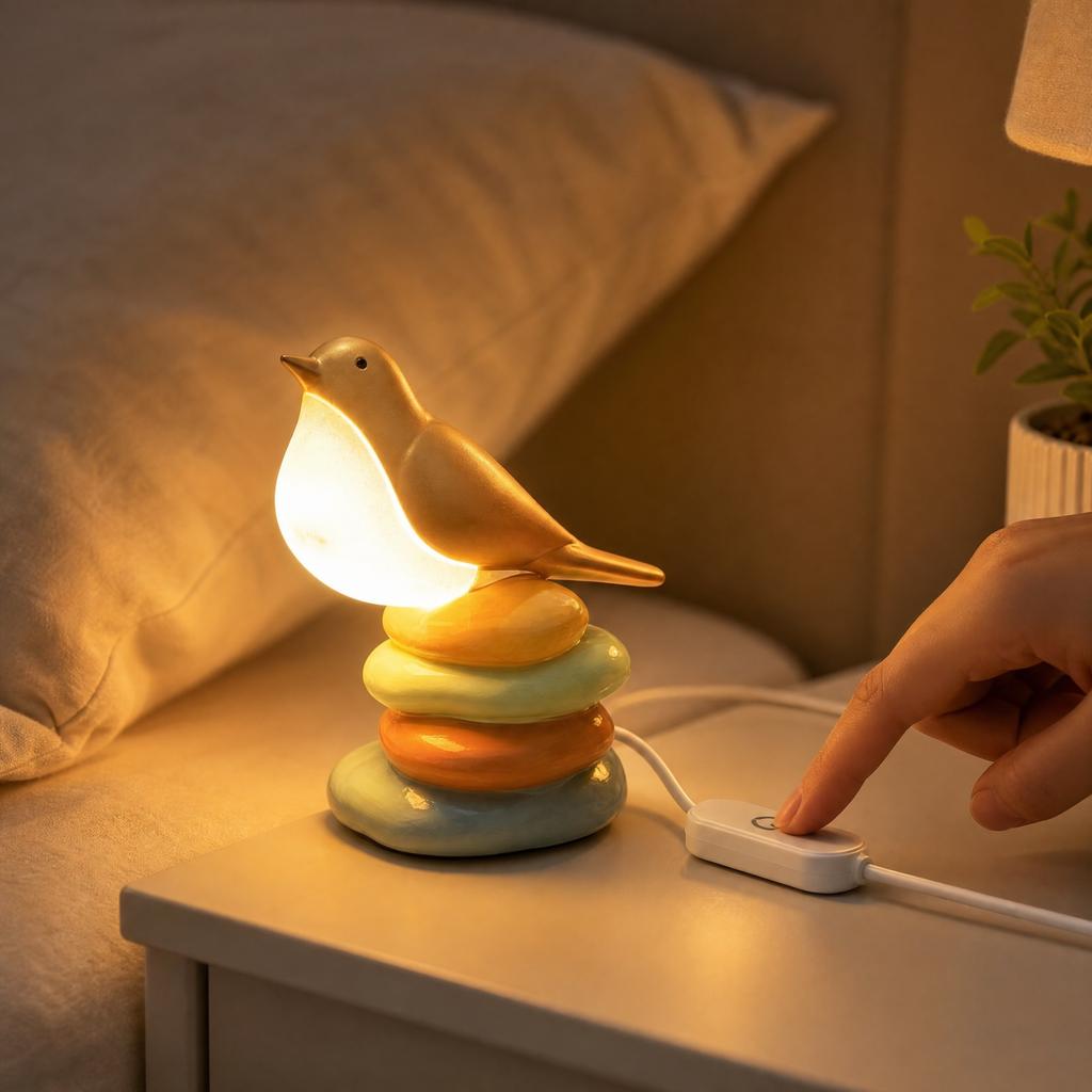 Resin Bird Night Light with 7 Brightness - Dimmable Desk Decor for Bedroom Living Room - Small Ornament