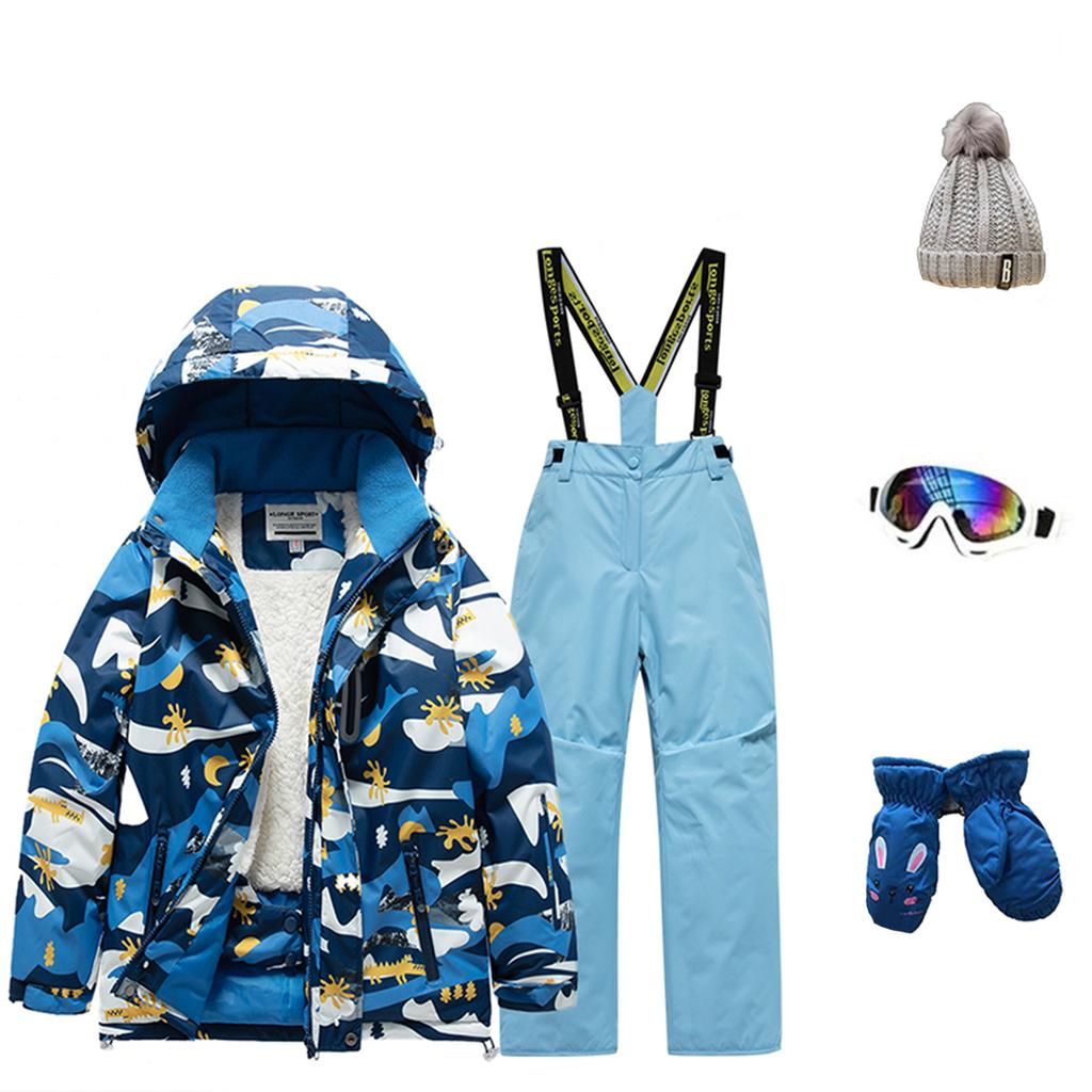 Children's Fashion Skiwear Set Boys' And Girls' Thickened Waterproof Thermal Ski Suit Five-Piece Outfit With Jacket And Trousers