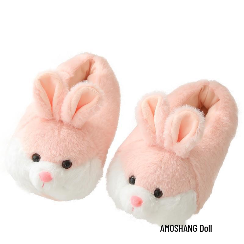 Autumn Winter Cute Rabbit Plush Slippers - Thickened Warm Cotton Shoes for Women