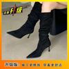European and American pointed and versatile height-increasing boots for women's 2025 autumn and winter new fine-heeled foreign-style piled boots but k