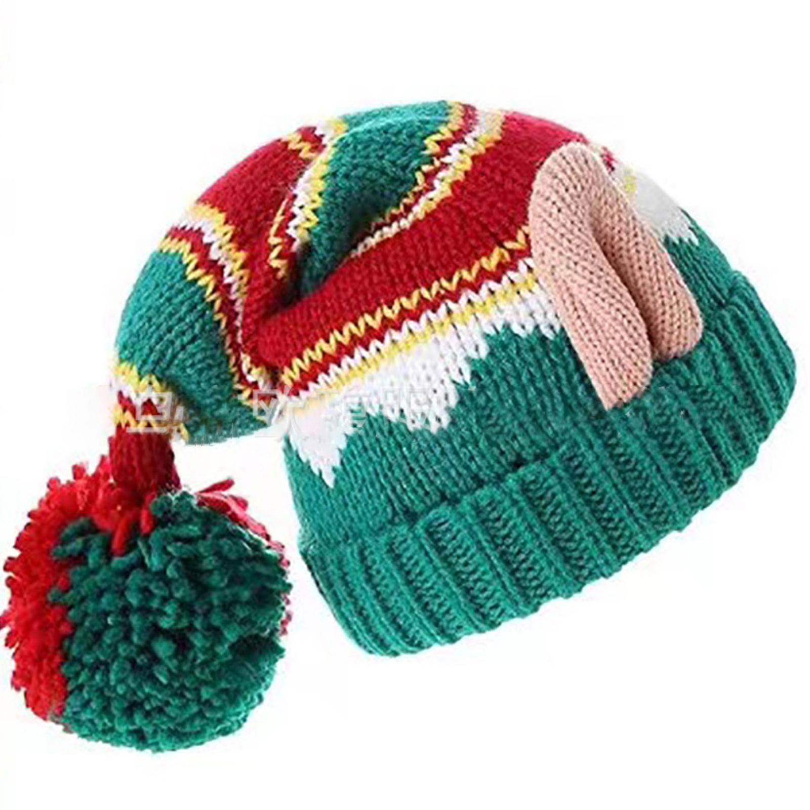 Knit Christmas Hat Christmas Party Hat Adult/Kid Christmas Beanie Hat Warm Skull Hat Skullies Beanie Bonnet PomPoms Hat adult model