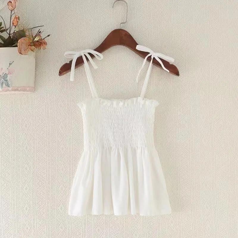 Sexy Tank Top Bow Halter Crop Tops Women Summer Folds Camis Backless Camisole Casual Bandage Tee Female Sleeveless Cropped Vest
