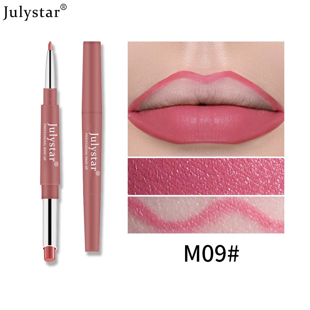 Europäischer und amerikanischer doppelseitiger, langanhaltender Lippenstift & Lipliner - Pink, einziehbar, nicht verblassend, nicht am Glas haftend.