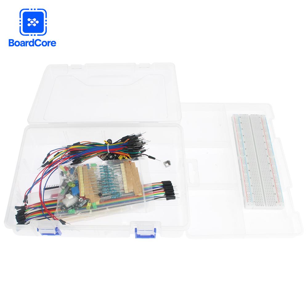 Boxed DIY Project Starter Electronic Kit MB-102 830 Tie-points Breadboard Jumper Resistors Capacitor Diode for Arduino UNO R3