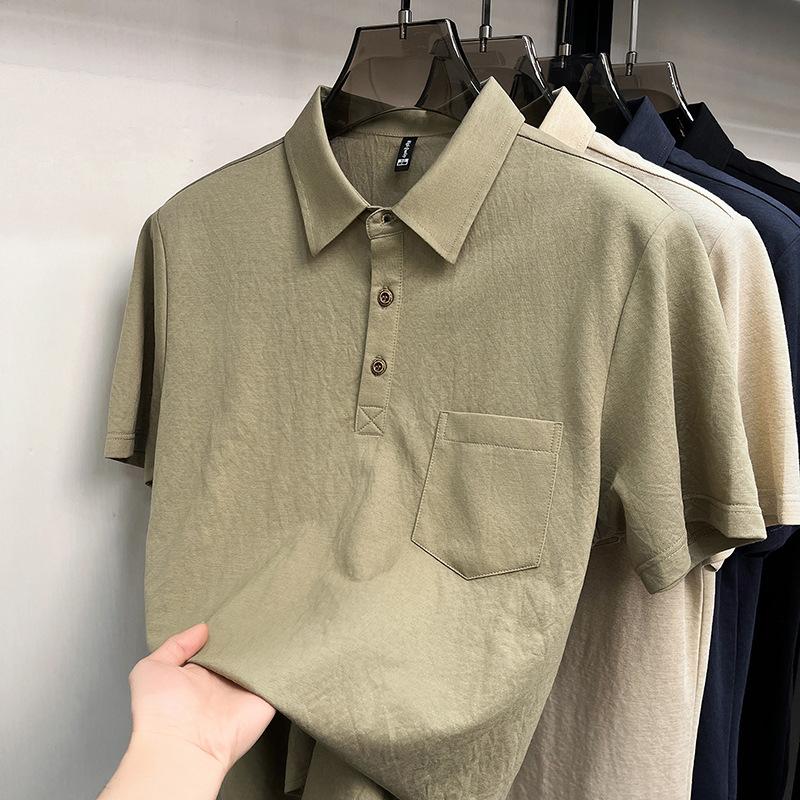 Men Casual Breathable Short Sleeve Solid Polo Shirt With Pocket
