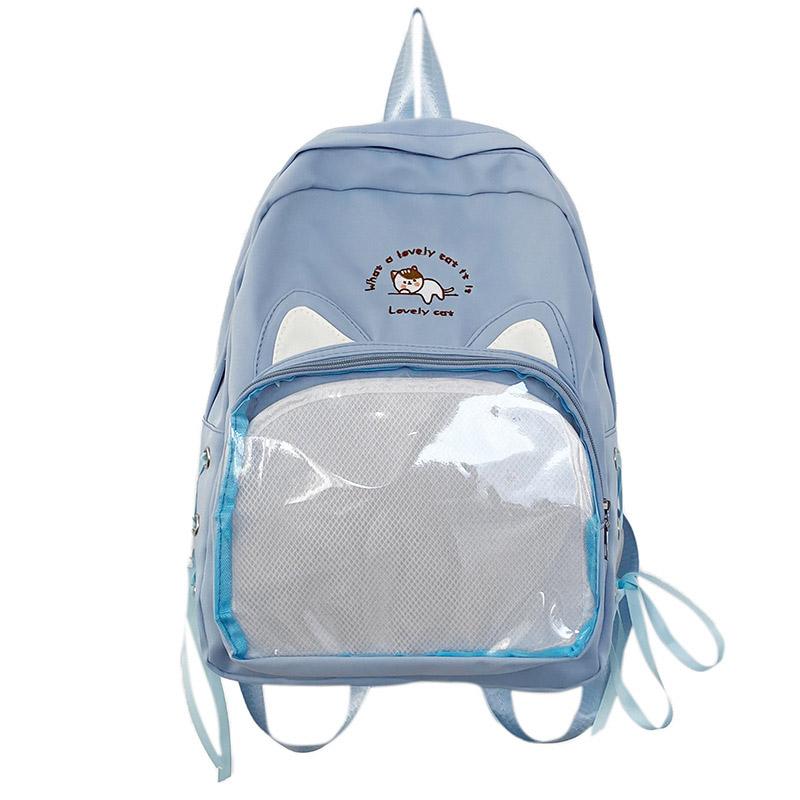 

SCIONE New Transparent Schoolbag Large-capacity Contrast Ridge Protection Backpack Two-dimensional Cute Cartoon Cat Backpack синій