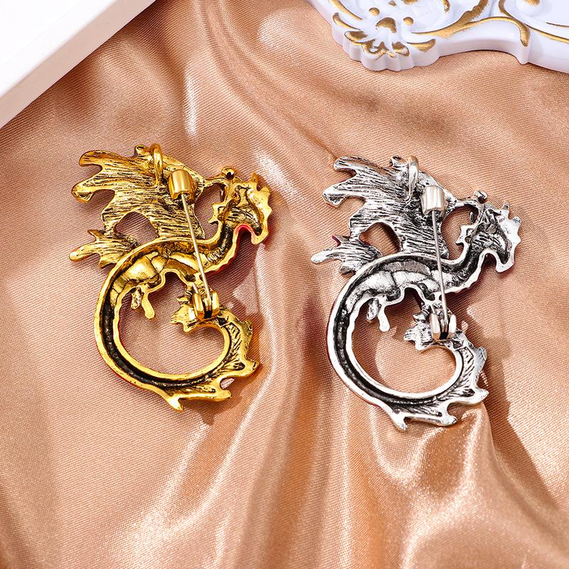 Retro Oil Drip Cartoon Dragon Shape Brooch Men's Personalized Suit Coat Accessories Pin Jewelry