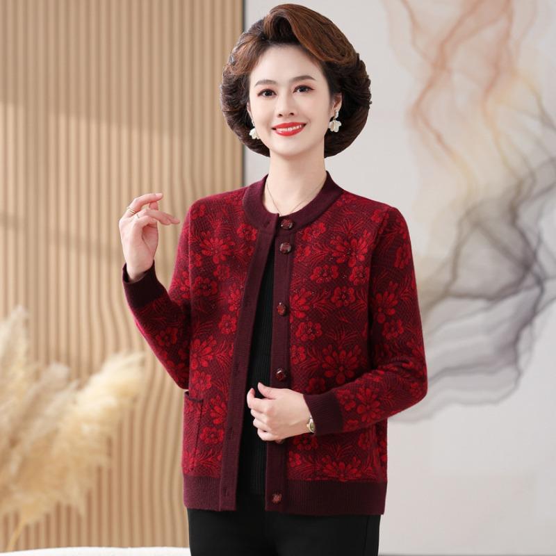 Autumn and winter clothes with fleece on clothes year 0 grandma cardigan jacket middle elderly sweater jacket female mother wife
