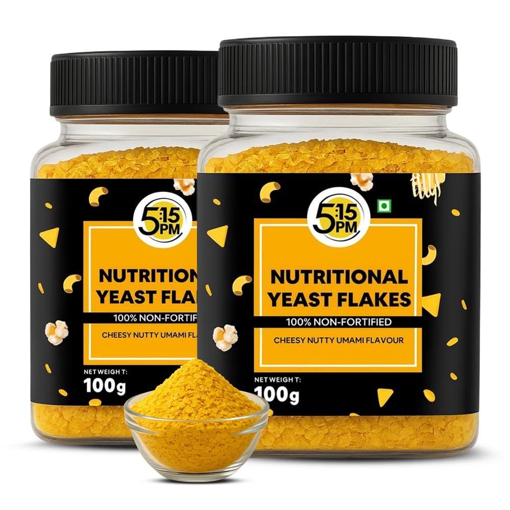 5:15PM Nutritional Yeast Flakes Unfortified 100g | Nutty Cheesy Flavour Seasoning | Non-Fortified Yeast Powder Pack of 2