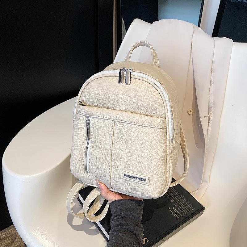 

Модный универсальный рюкзак для поездок Женский новый большой вместимости Простой универсальный дорожный маленький рюкзак бежевый