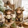 Kuh-Weihnachtsdekoration Set mit 2 Stück, Vintage Schottenkuh-Figuren im Karomuster mit Schneeflocke und Heiß für Tischplatte Eingangsbereich