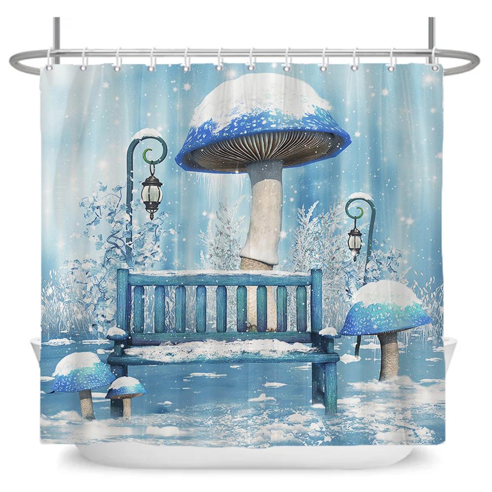 Enchanted Forest Shower Curtain Cartoon Magic Tale Mushroom Wonderland Gothic Shower Curtain Waterproof Bath Decor With Hooks