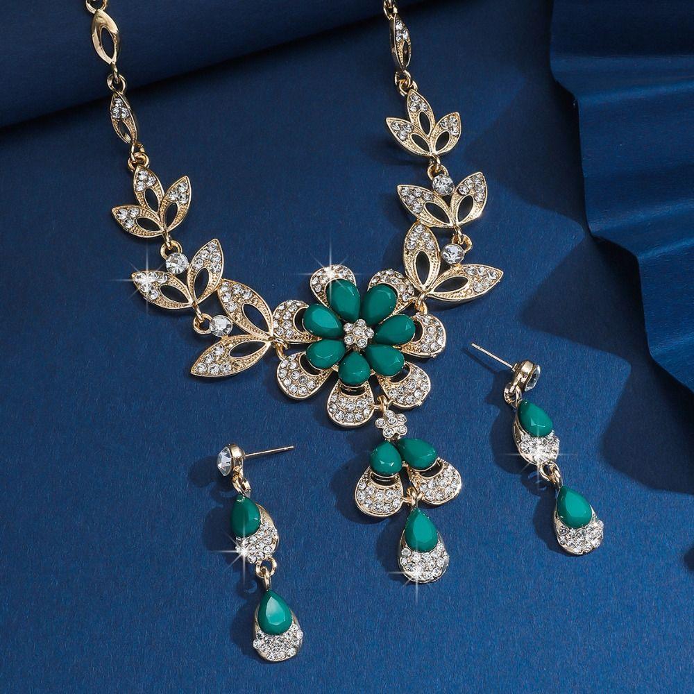 3PCS Shining Earrings Exquisite Necklace Princess Crystal Jewelry Set  Women