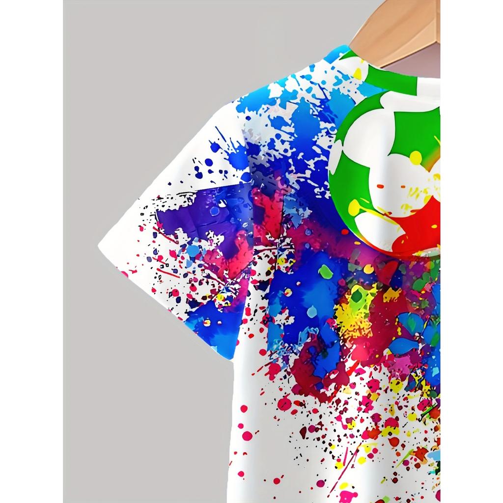 Boys Fashion 3D Printed Casual Pullover Short Sleeve Shorts  Sweatshirt, BoysOutdoor T-Shirt Shorts Se, Perfect for Outdoor