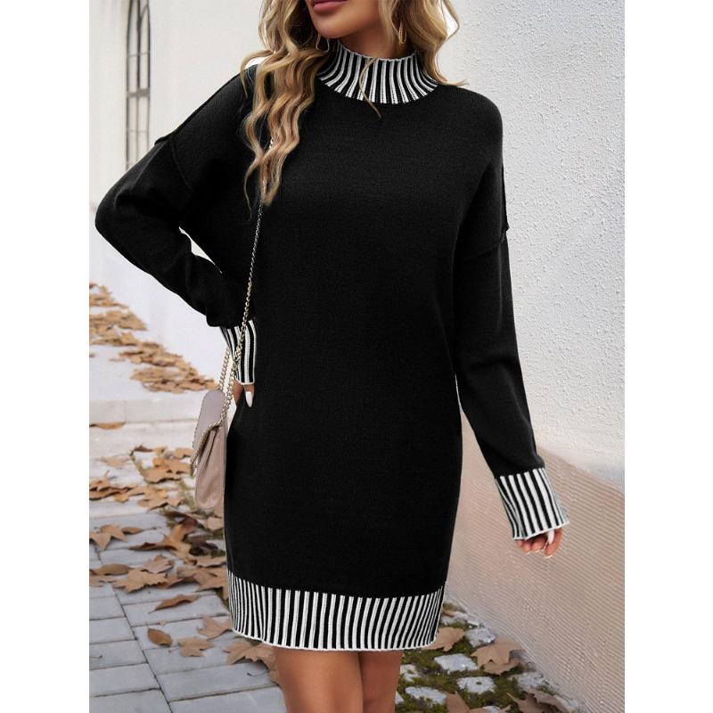 Women's Temperament Casual Color Blocking Sweater Dresses