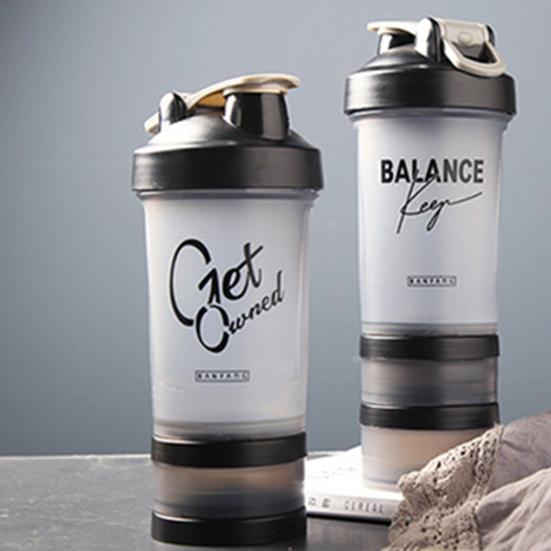 1 Set 500ml Shaker Bottle Large Capacity Leak Proof Drop-resistant Anti-slip with Handle Protein Mixer Sports Water Bottle with Pill Tray Fitness Use